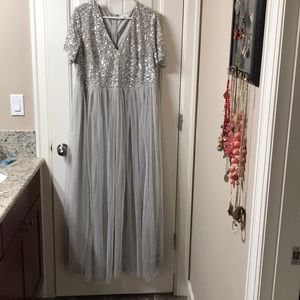 Bridesmaid Soft Gray tulle/sequin Dress: Plus Size